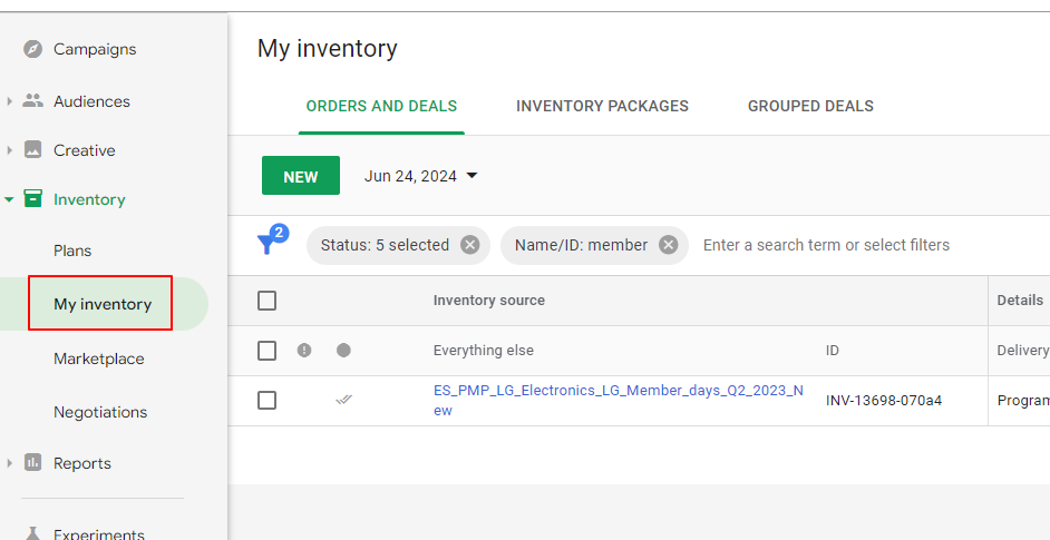 My Inventory 화면에 승인된 Deal이 목록에 추가된 화면